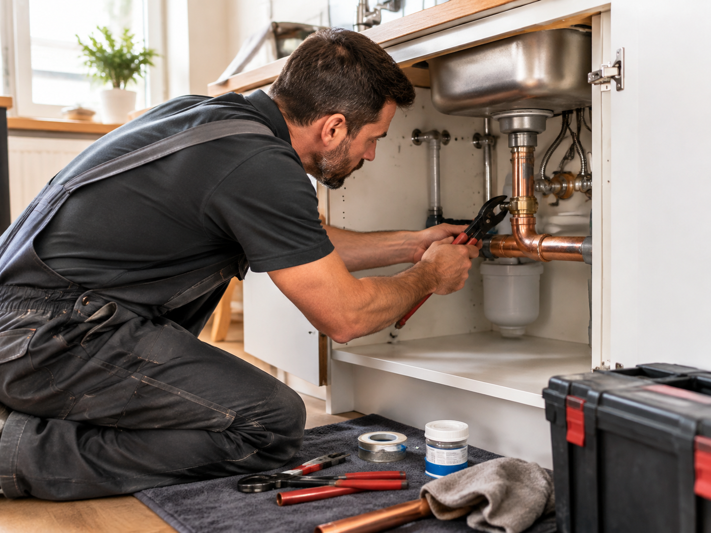 Rohrreparatur unter dem Waschbecken